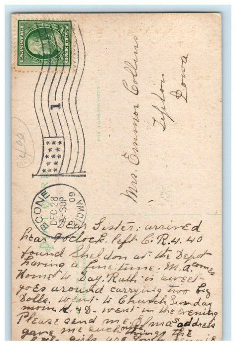 1909 First M.E Church Street View Boone Iowa IA Posted Antique Postcard
