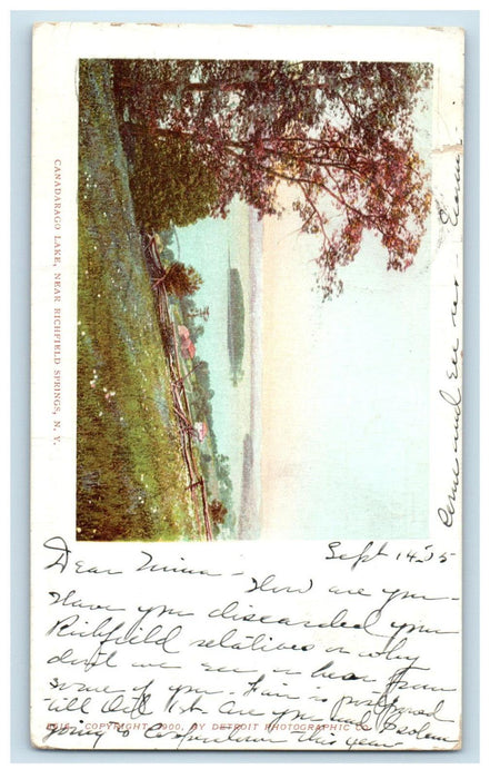 1905 Canadarago Lake Near Richfield Springs NY PMC Posted Antique Postcard