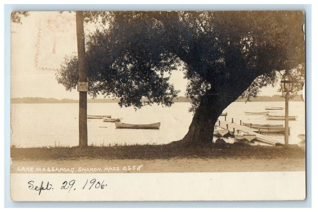 1906 Lake Massapoag Boat Sharon Massachusetts MA RPPC Photo Antique Postcard