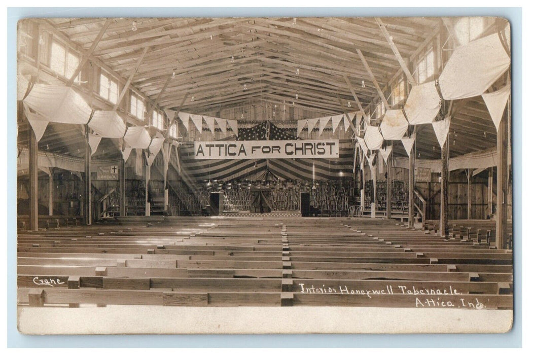 1909 Interior Honeywell Tabernacle Attica Indiana IN RPPC Photo Antique Postcard