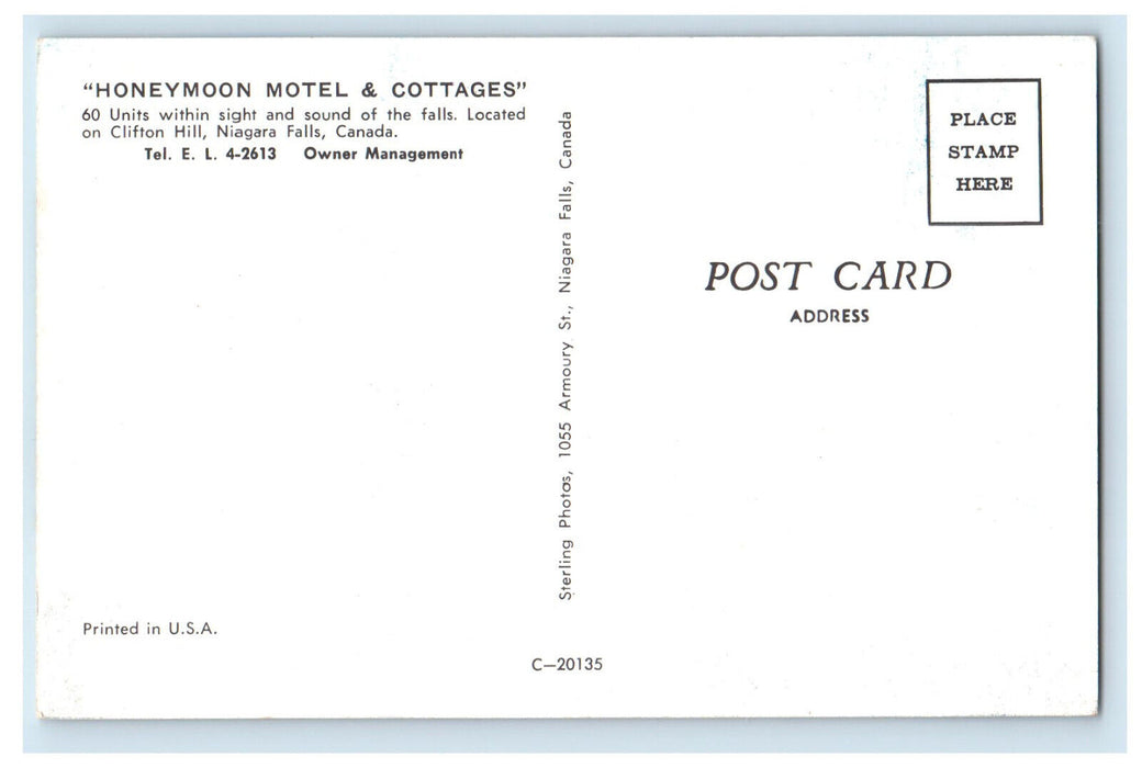 c1950s "Honey Motel & Cottages" Clifton Hills Niagara Falls Canada Postcard