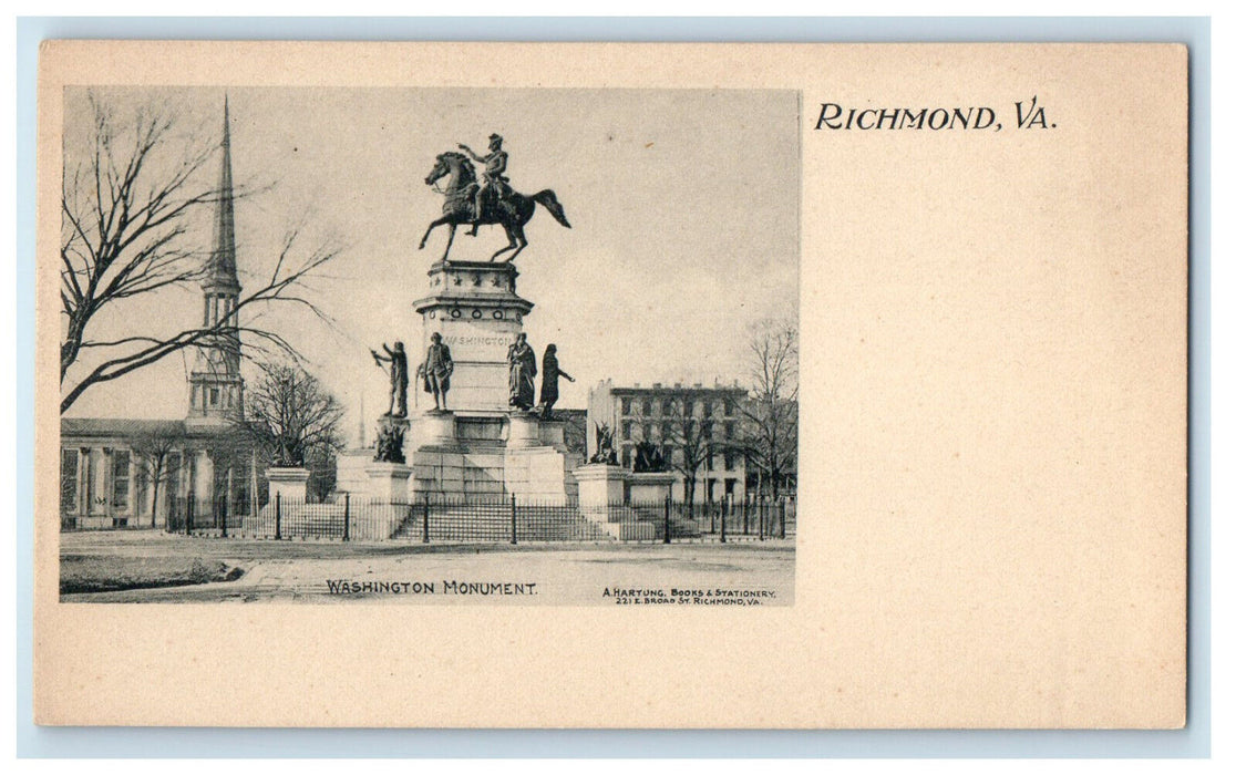 c1900s Washington Monument Richmond Virginia VA A Hartung Antique PMC Postcard