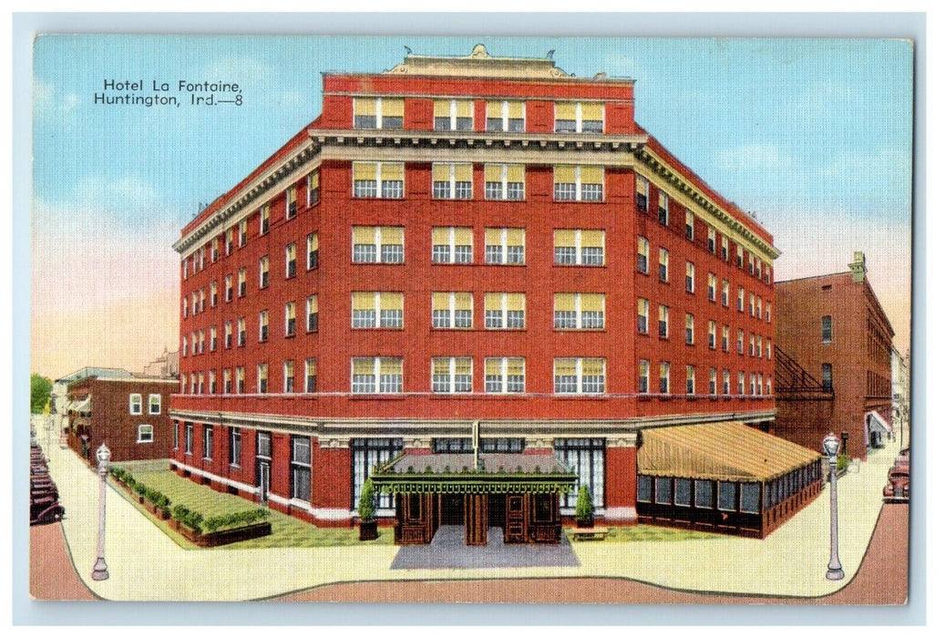 c1930's Hotel La Fontaine Building Huntington Indiana IN Vintage Postcard
