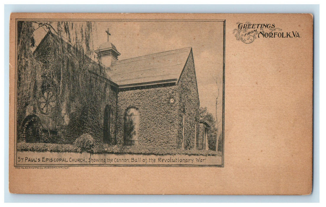 c1900s St. Paul's Episcopal Church, Greetings from Norfolk VA PMC Postcard