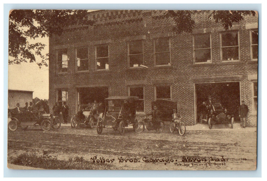 1915 Potter Bros Garage, Akron Indiana IN Antique Posted Postcard