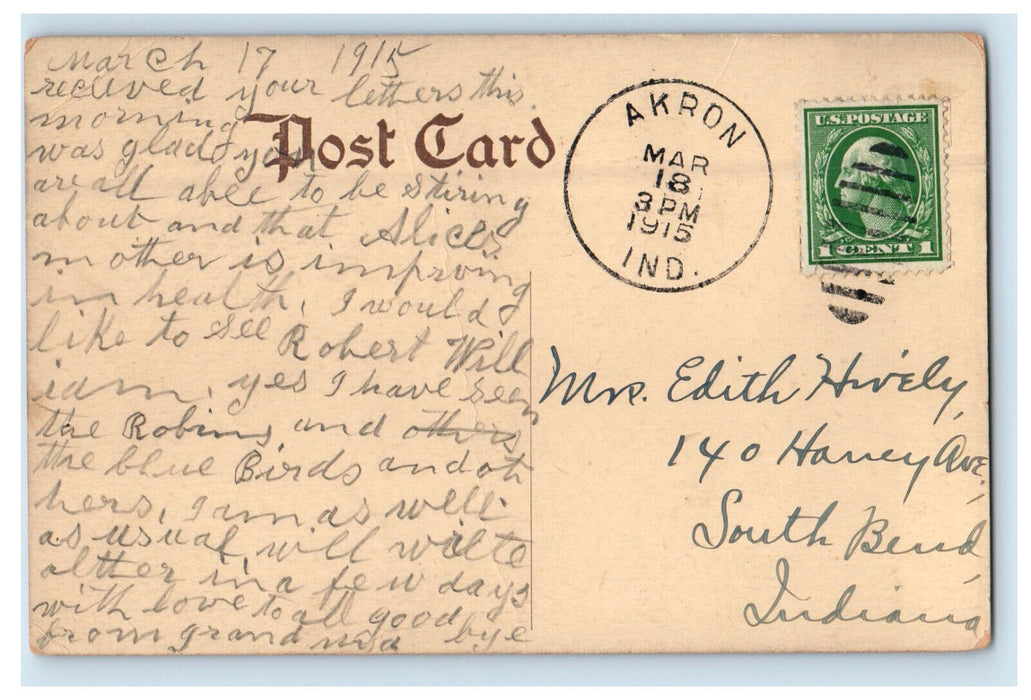 1915 Potter Bros Garage, Akron Indiana IN Antique Posted Postcard