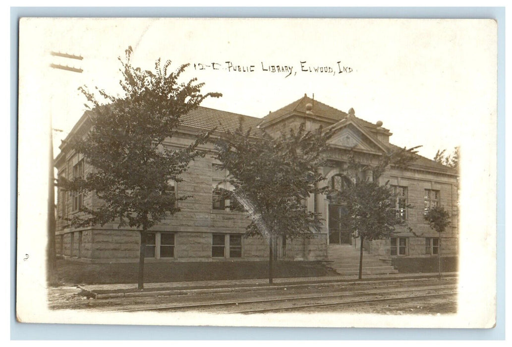 1911 Public Library Building Elwood Indiana IN RPPC Photo Antique Postcard