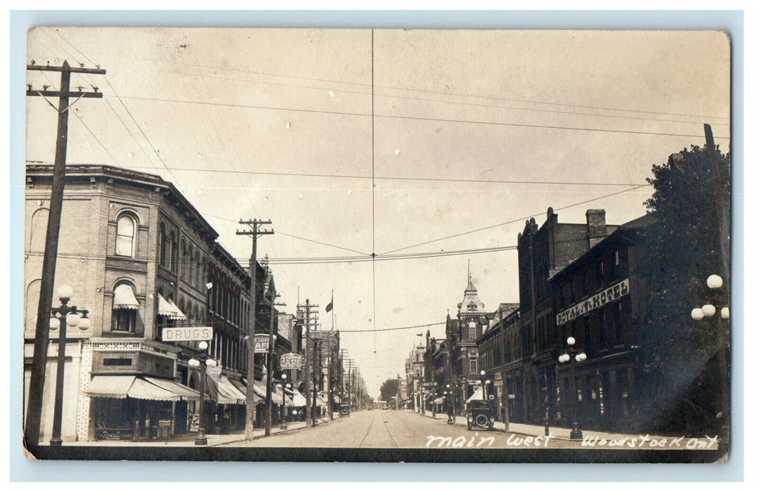 c1930's Royal Hotel Cafe Main West Woodstock Ontario Canada RPPC Photo Postcard