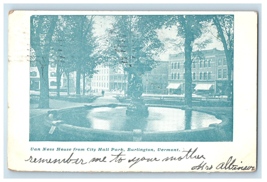 1906 Van Ness House from City Hall Park, Burlington Vermont VT Postcard