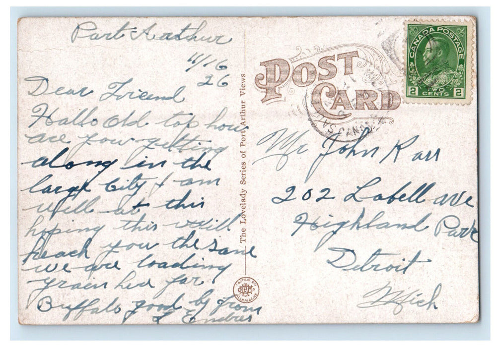 1926 Chippewa Park Thunder Bay Port Arthur Ontario Canada Posted Postcard