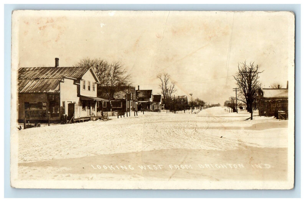 1910 Looking West From Brighton Indiana IN RPPC Photo Posted Antique Postcard
