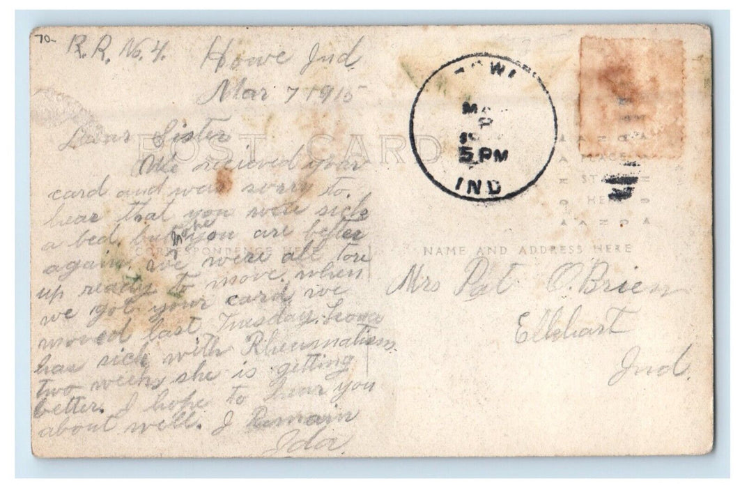 1910 Looking West From Brighton Indiana IN RPPC Photo Posted Antique Postcard