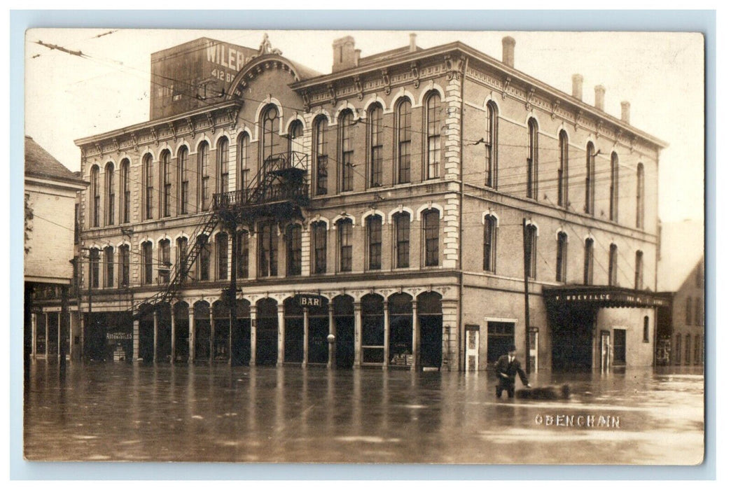 1913 Broadway Theater Flood Logansport Indiana IN,Obechain RPPC Photo Postcard