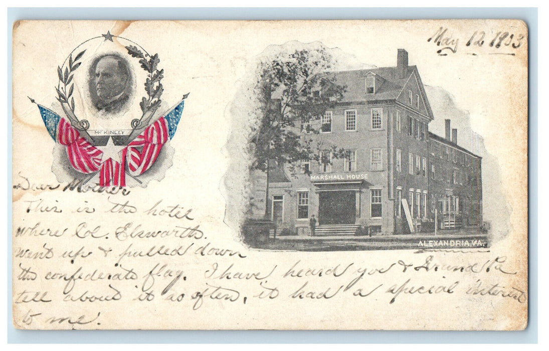 1903 Marshall House, Alexandria Virginia VA PMC Posted Mckinley Postcard