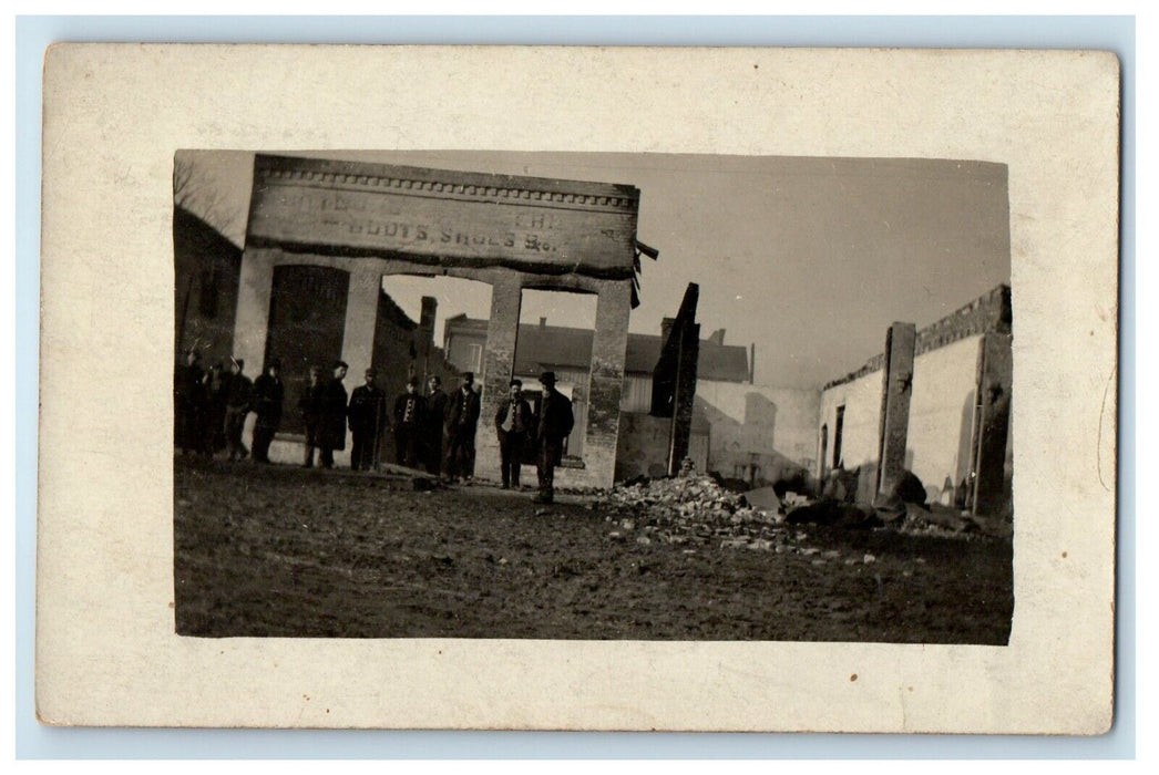 1909 Building Fire Disaster Stockwell Indiana IN RPPC Photo Antique Postcard
