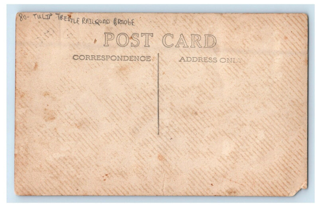 c1910's Tulip Big Trestle Railroad Bridge Paoli Indiana IN RPPC Photo Postcard