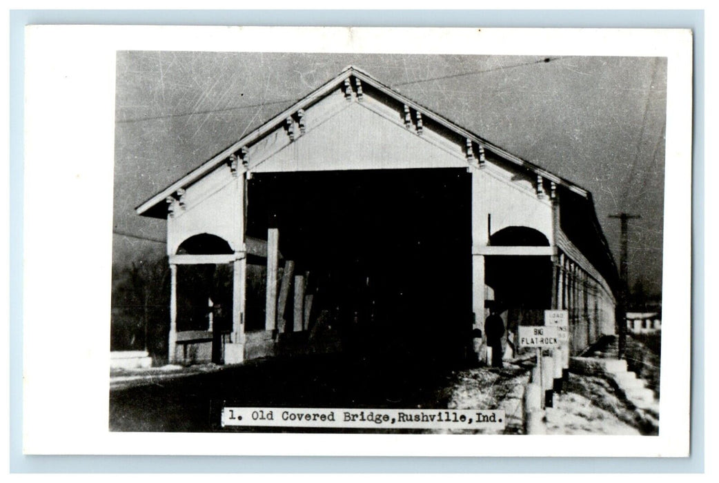c1940's Old Covered Bridge Rushville Indiana IN RPPC Photo Vintage Postcard