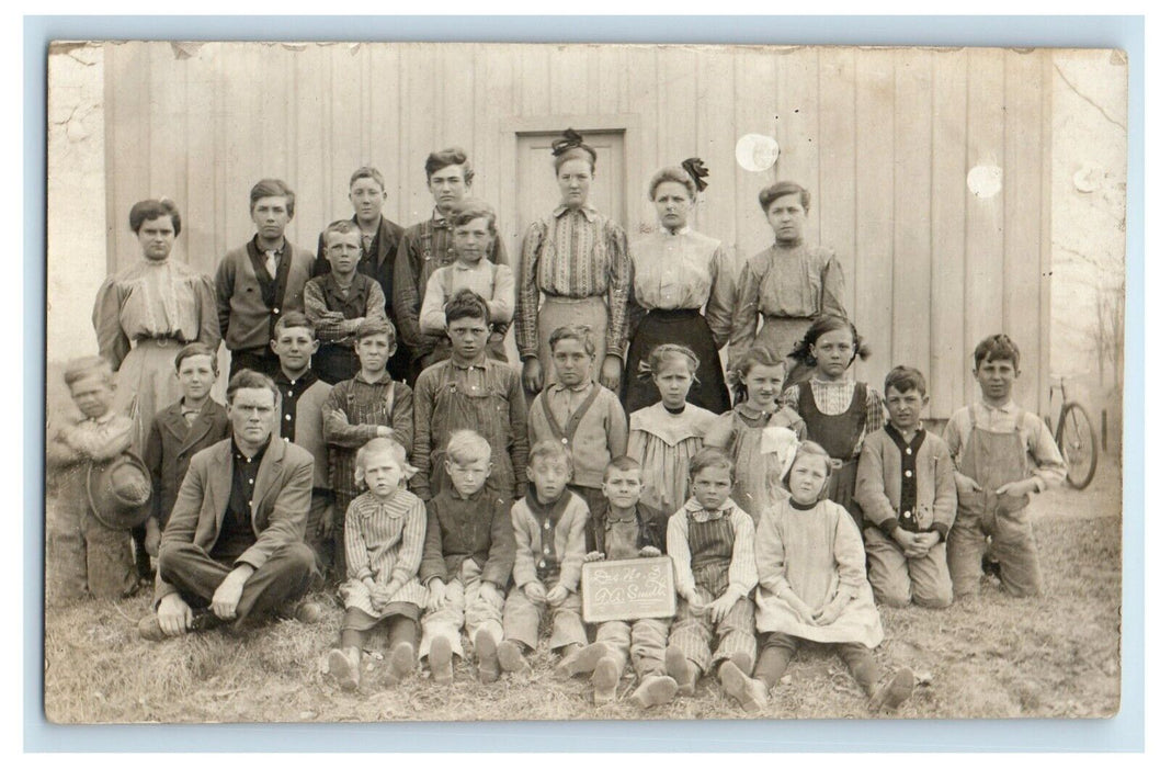 c1910's Teacher Floyd Smith's Grade School Class Fremont IN RPPC Photo Postcard