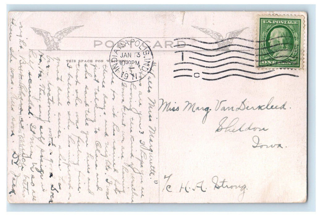 1911 I.O.O.F Building Indianapolis Indiana IN Posted Antique Postcard