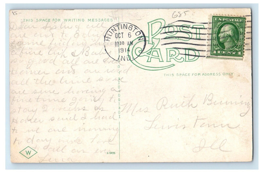 1914 Market Street Looking West Huntington Indiana IN Posted Antique Postcard
