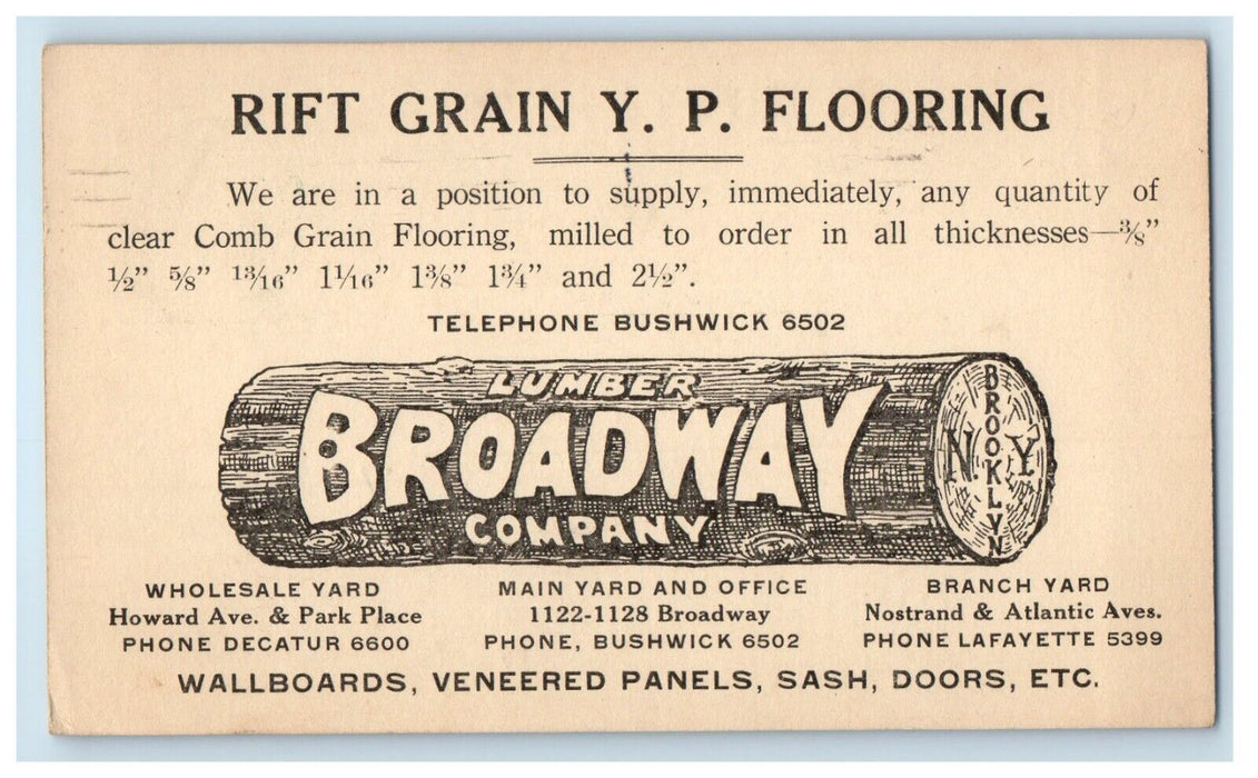 Rift Grain Y.P Flooring Lumber Broadway Company Brooklyn NY Advertising Postcard
