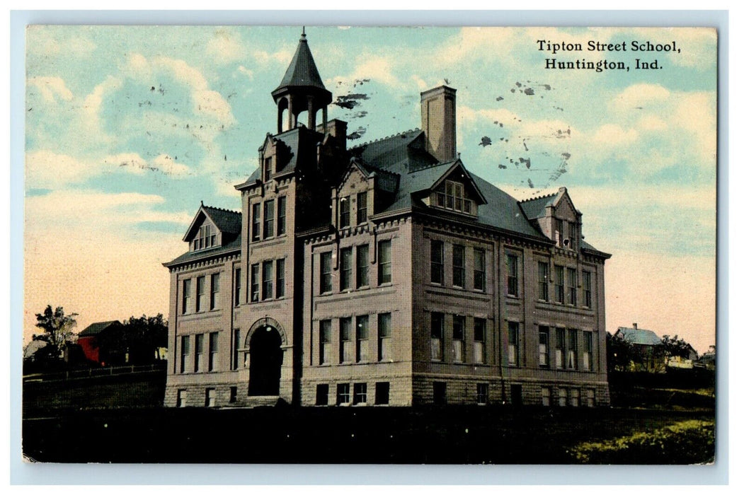 1912 Tipton Street School Building Huntington Indiana IN Antique Postcard