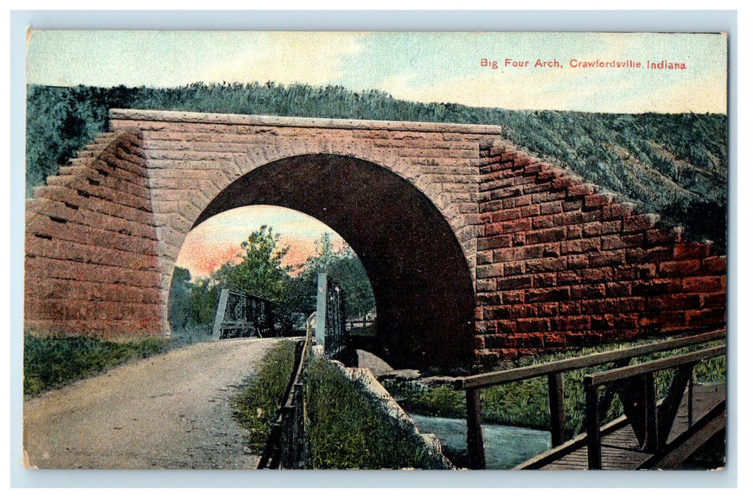 c1910 Big Four Arch, Court House Crawfordville Indiana IN Posted Postcard