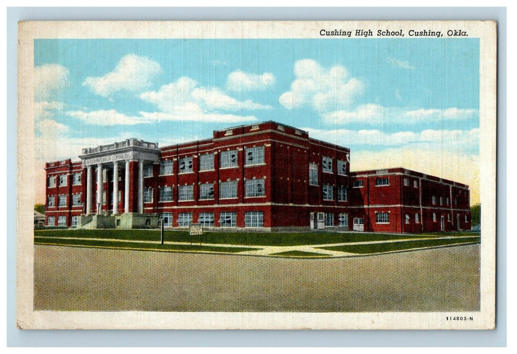 1944 Cushing High School Building Street View Oklahoma OK Vintage Postcard