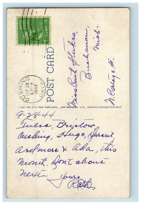 1944 Cushing High School Building Street View Oklahoma OK Vintage Postcard