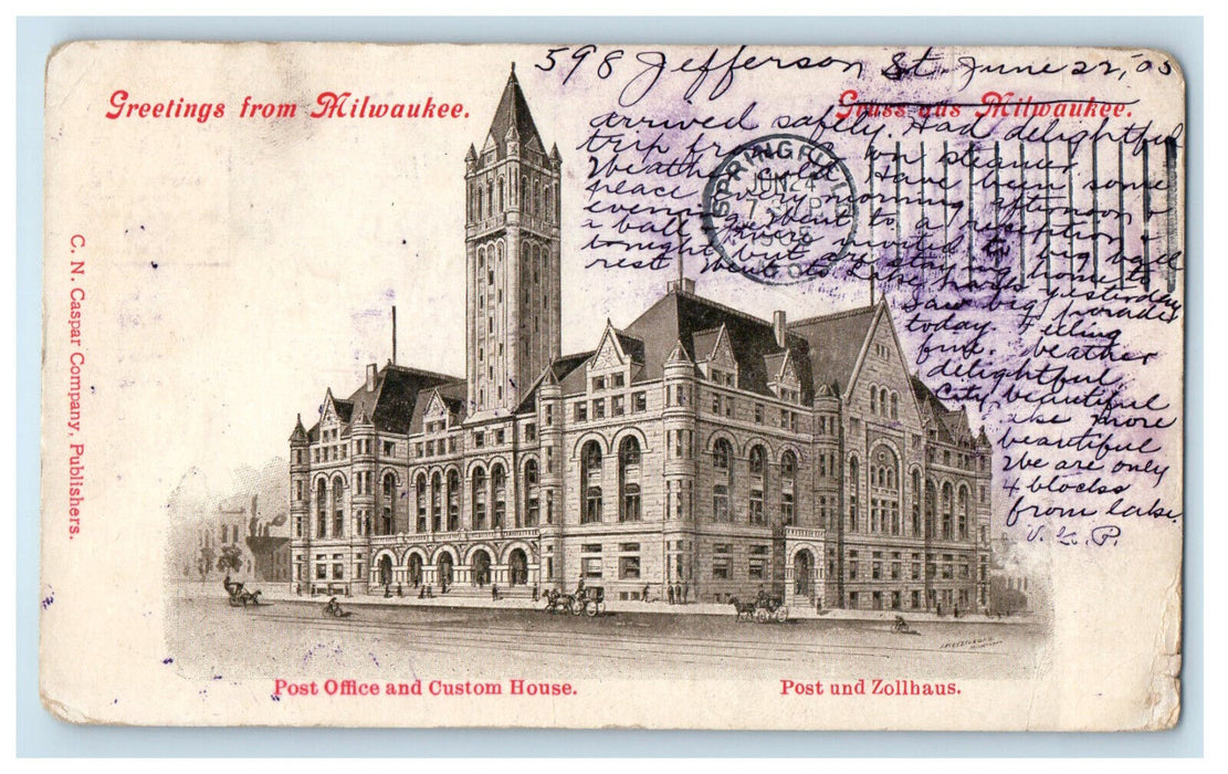 1905 Post Office and Custom House Greetings from Milwaukee WI PMC Postcard