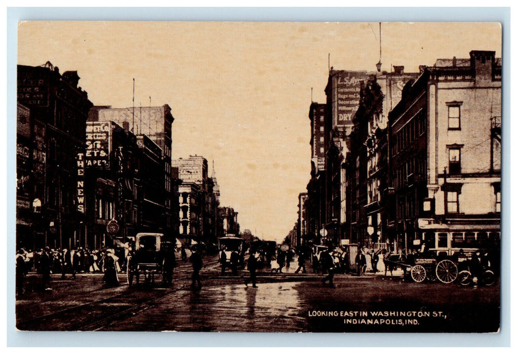 c1940s Looking East In Wasington Street Indianapolis IN Vintage Postcard