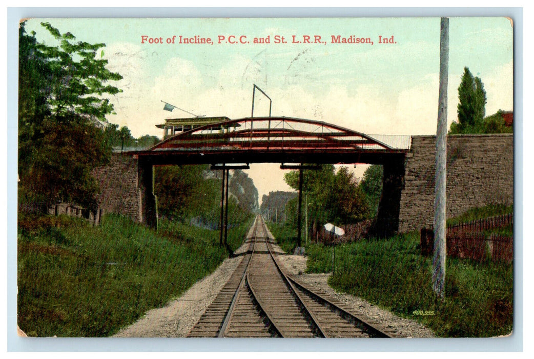 1909 Foot of Incline PCC and St. LRR Madison Indiana IN Antique Postcard