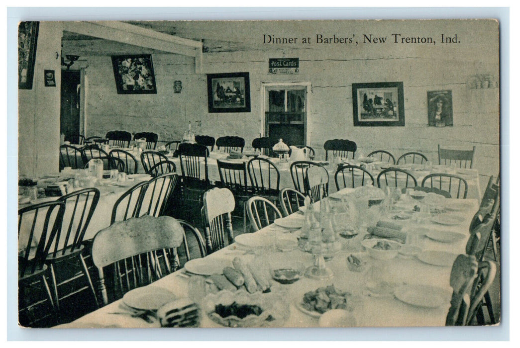 c1940s Dinner at Barbers, New Trenton, Indiana IN Unposted Antique Postcard