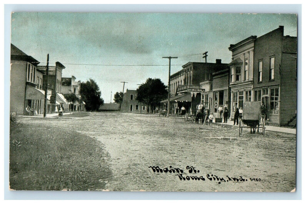 1910 Main Street View Horse And Buggy Buildings Rome City Indiana IN Postcard