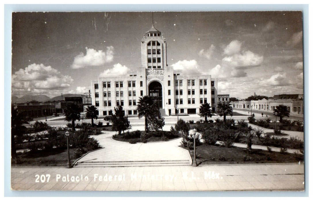 c1940's View Of Palacio Federal Monterrey In Mexico RPPC Photo Vintage Postcard