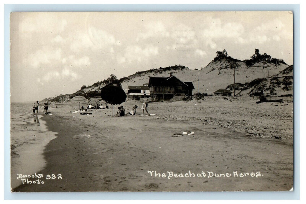 1932 The Beach At Dune Aeres Dune Park Indiana IN RPPC Photo Vintage Postcard