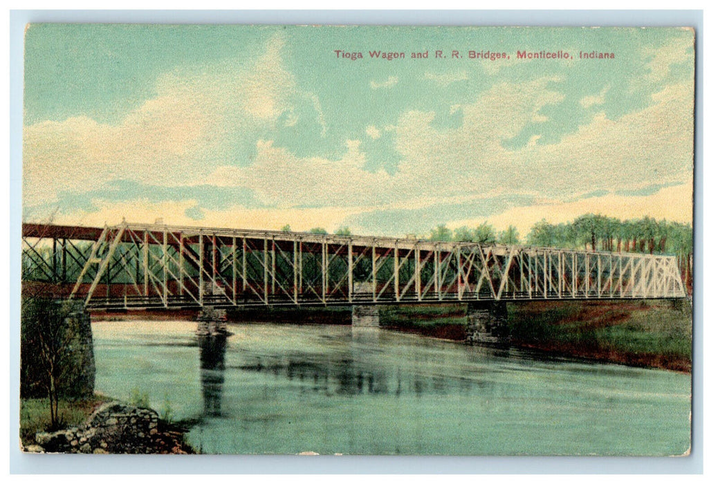 c1910 Tioga Railroad Raiload Bridges Monticello IN Unposted Postcard