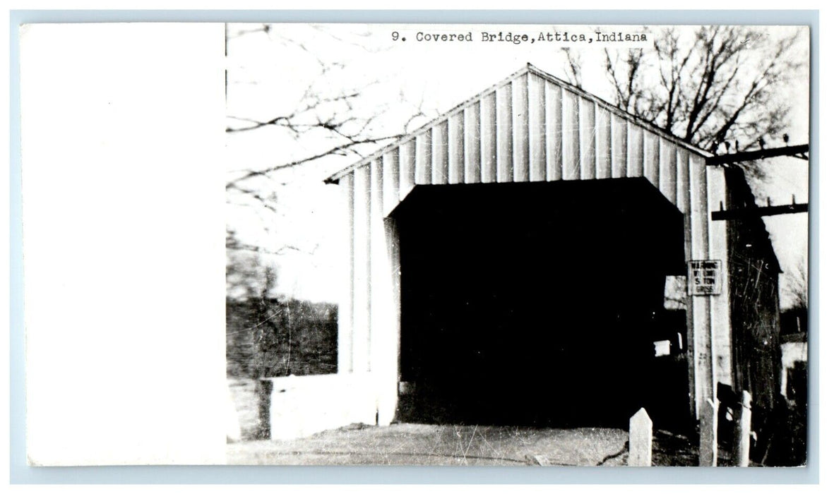 c1940's Covered Bridge Attica Indiana IN RPPC Photo Unposted Vintage Postcard