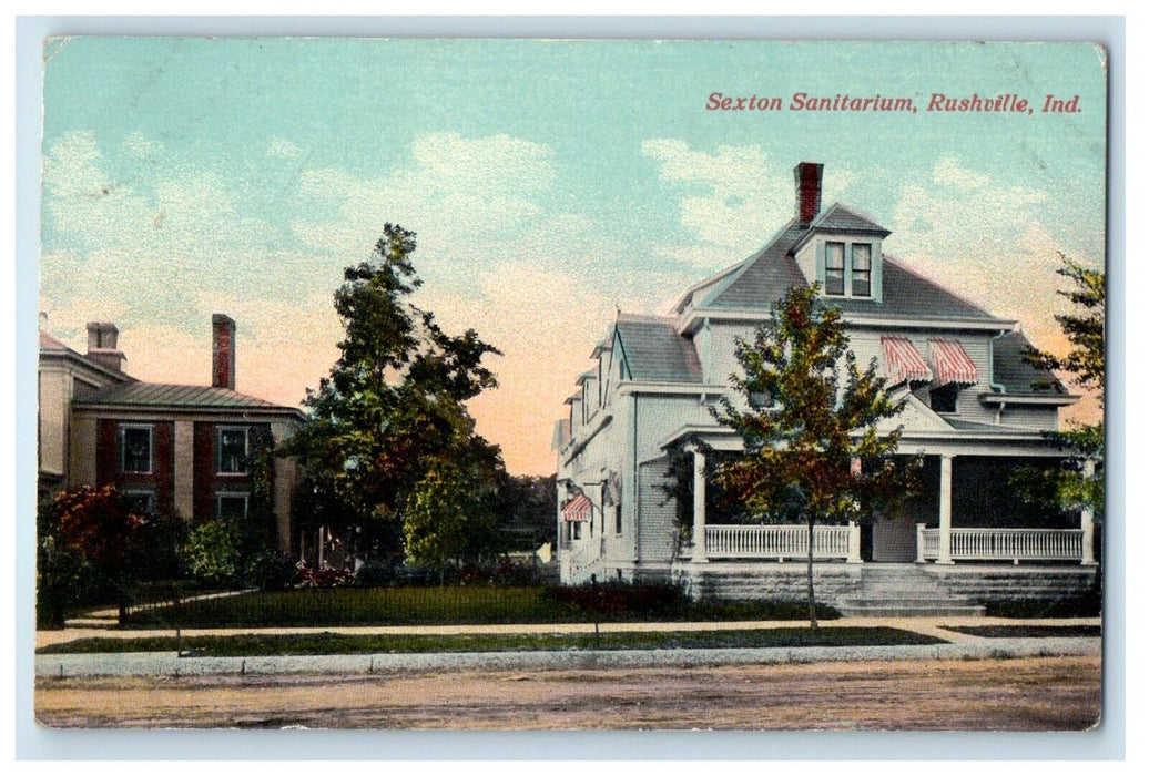 c1910's Sexton Sanitarium Street View Rushville Indiana IN Antique Postcard