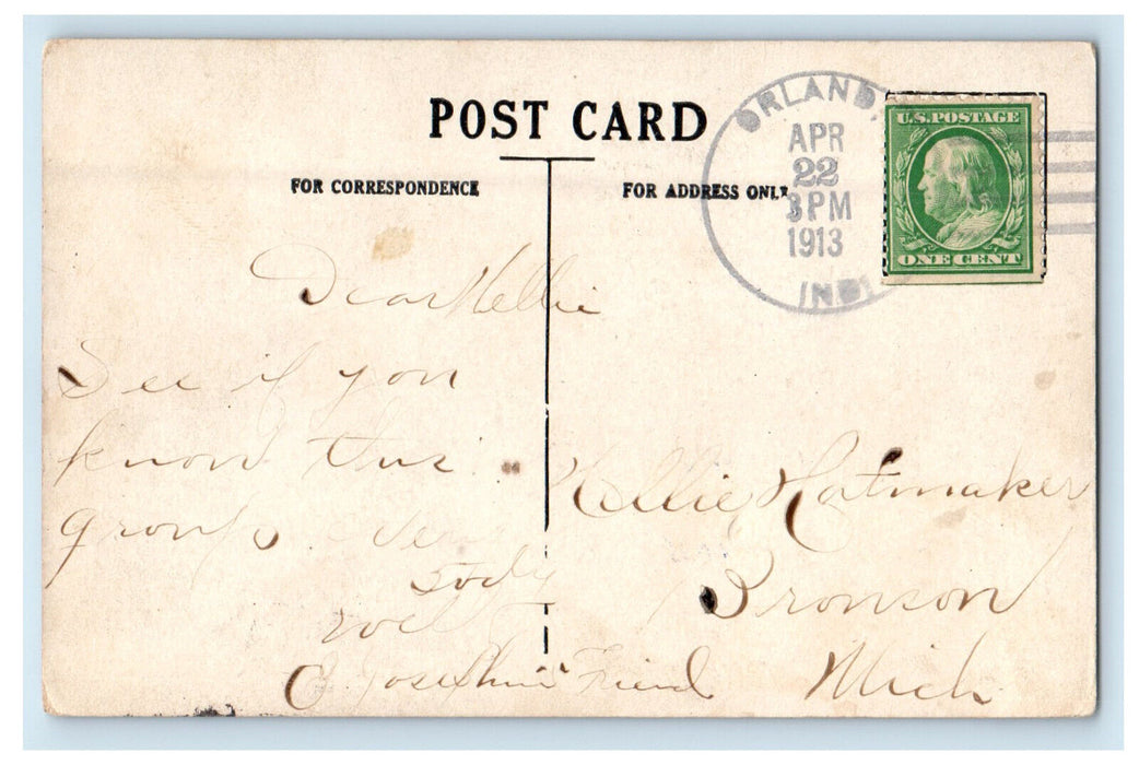 1913 Horse Carriage, Creamery Orlando Indiana IN Posted Antique Postcard
