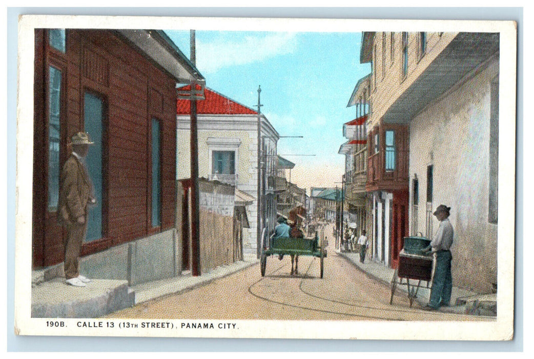 c1920s Horse Carriage, Calle 13 (13th Street) Panama City Unposted Postcard