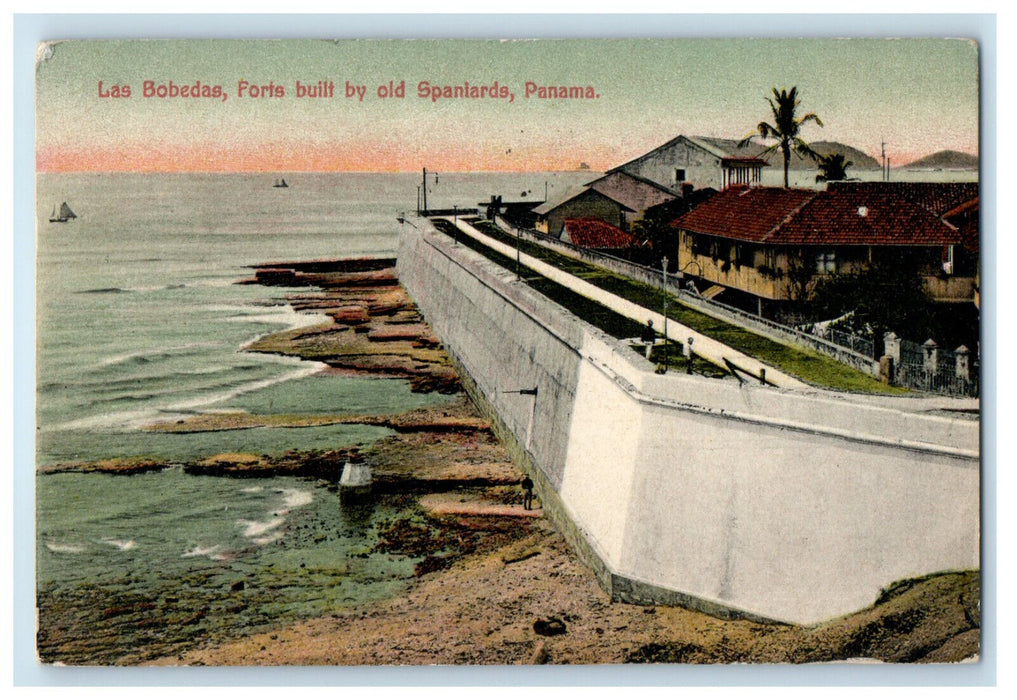 1909 Las Bobedas Panama Forts Built By Old Spaniards Panama Postcard