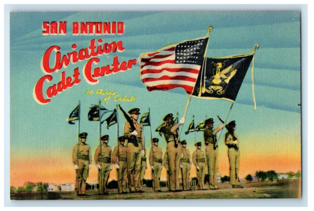 San Antonio Aviation Cadet Center American Flags Soldier Vintage Postcard