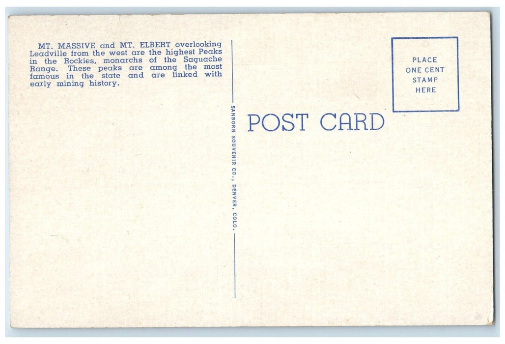 c1940 Mount Massive Mount Elbert Highest Peaks Leadville Colorado CO Postcard