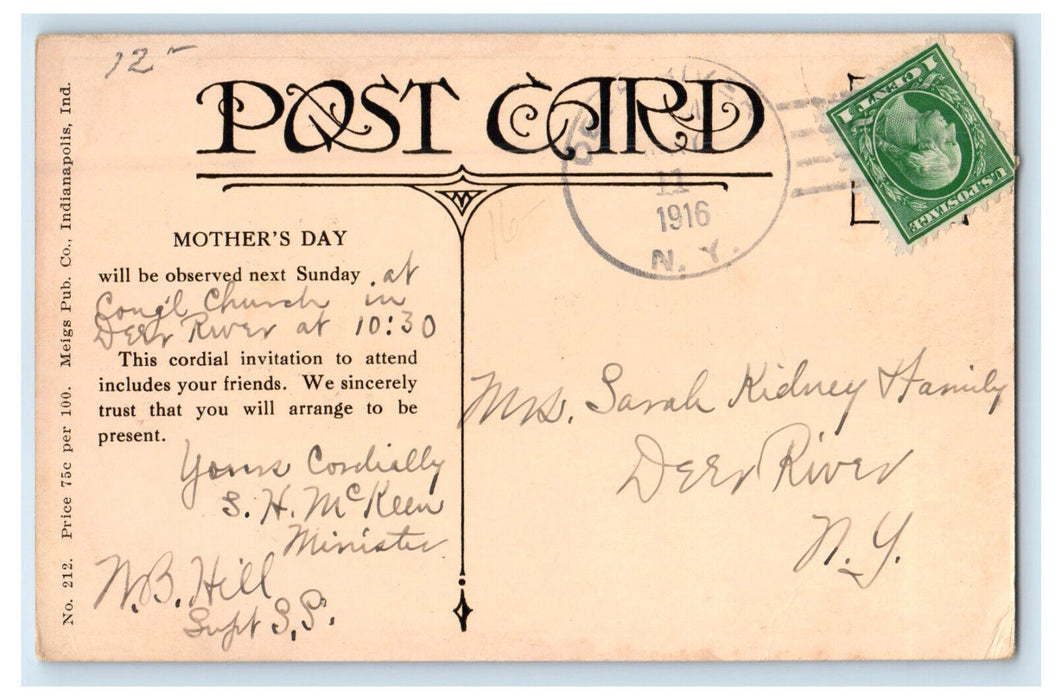 1916 Mothers Day Deer River New York NY Advertising Antique Posted Postcard