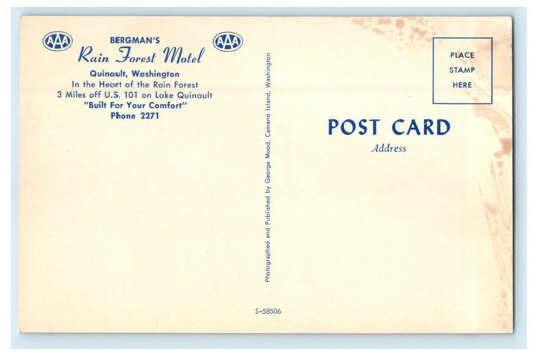 c1950s Rain Forest Motel Built For Your Comfort Quinault Washington Postcard