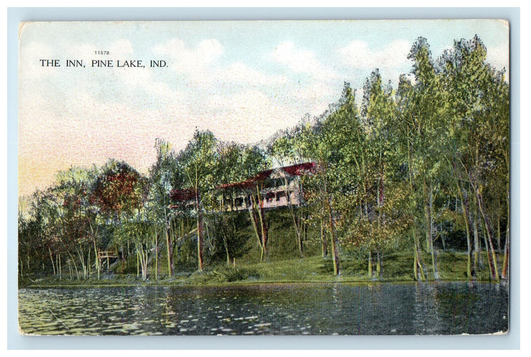 c1910 Trees Scene, The Inn Pine Lake, Indiana IN Unposted Antique Postcard