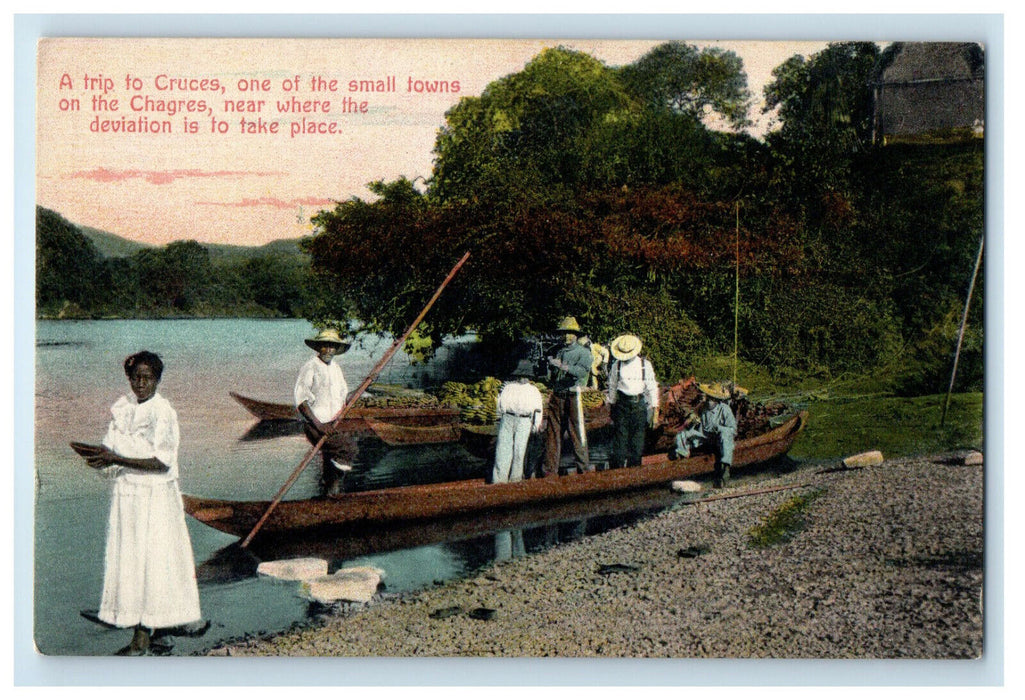 c1910 Canoe Boat Trip to Cruces A Town in Chagres Panama Unposted Postcard