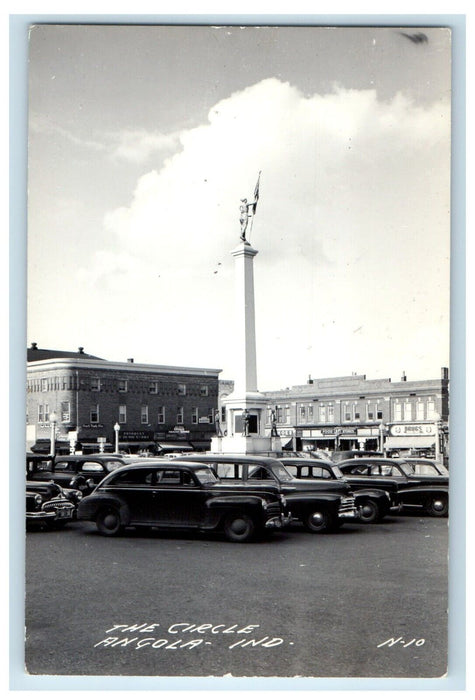 c1940's View Of The Circle And Cars Angola Indiana IN RPPC Photo Postcard