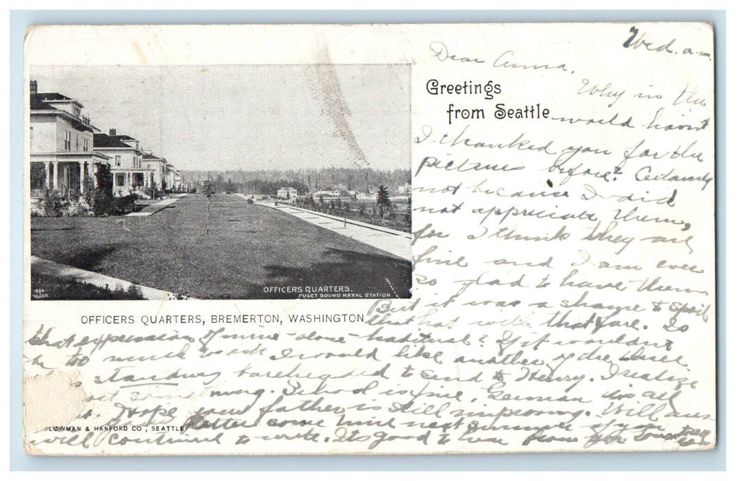 1907 Officers Quarters Bremerton, Greetings from Seattle WA PMC Postcard